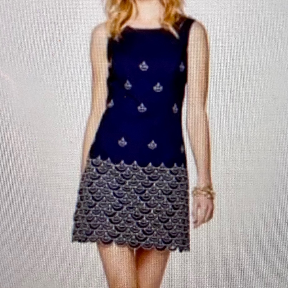Lilly Pulitzer Clarita True Navy Embroidery Sailboat Shift Dress Size 2